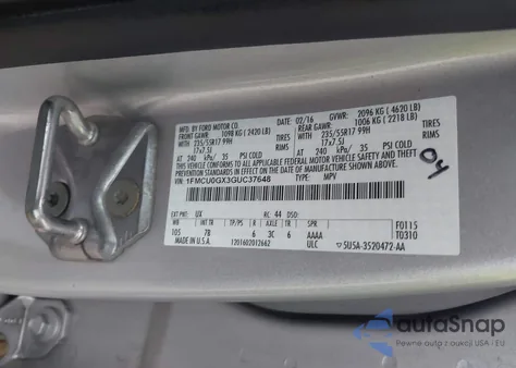 2016 Ford Escape Se from USA, damaged, VIN 1FMCU0GX3GUC37648